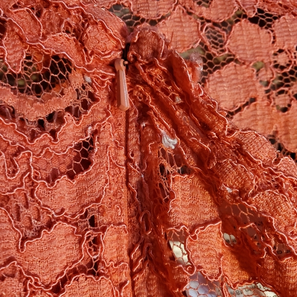 David's Bridal One Shoulder Formal Minidress Sz 10 Guava Lace Top Zip Up Back - Picture 12 of 12